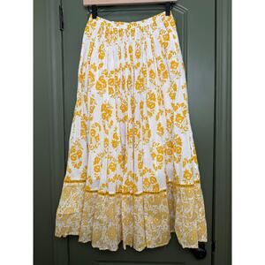 NWT Ro's Garden Canberra Floral Prairie Peasant Cottage Midi Skirt Yellow Eze XS